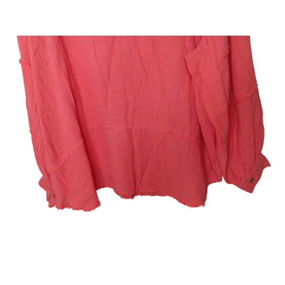 New Easel Los Angeles 2X Coral Pink Gauze Cotton Button Front Top Oversized - Picture 11 of 16